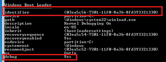bcdedit results