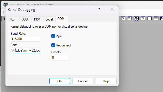 Kernel COM settings