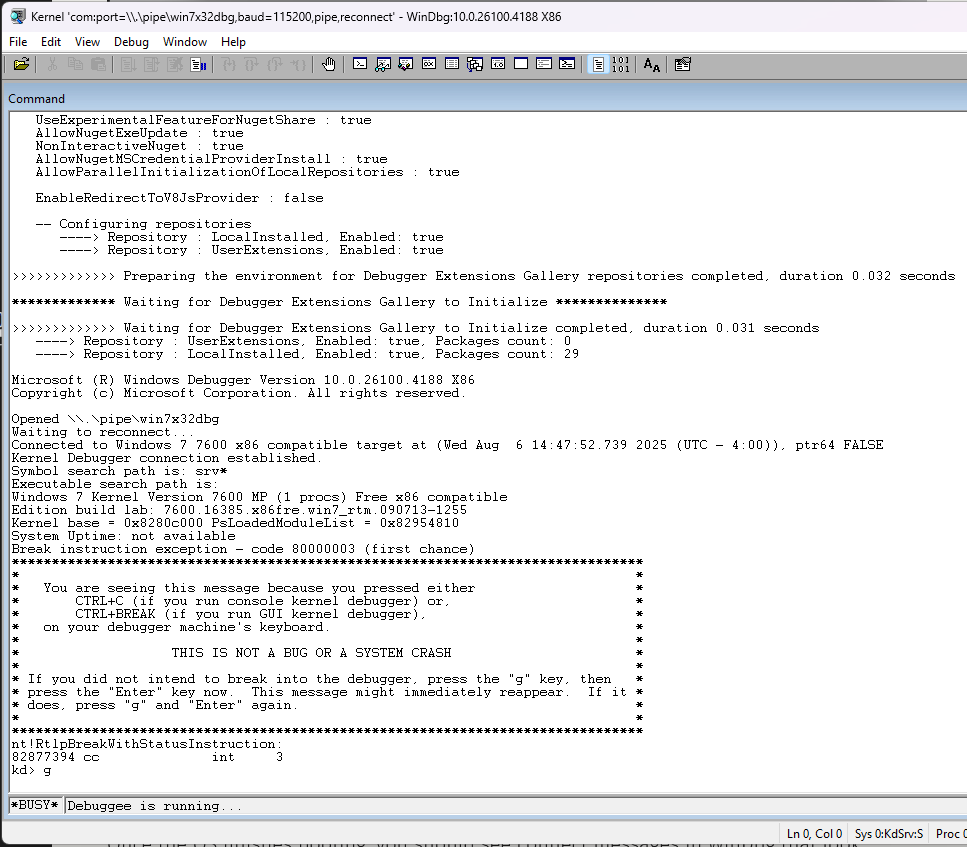 WinDbg connected