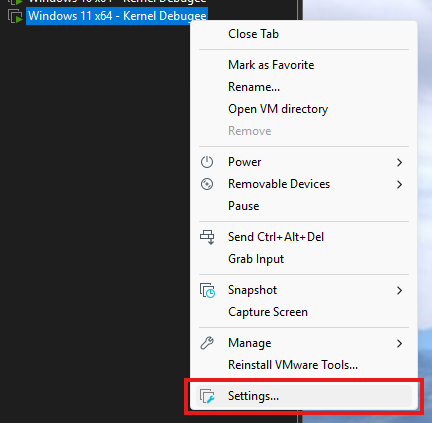 VMWare settings