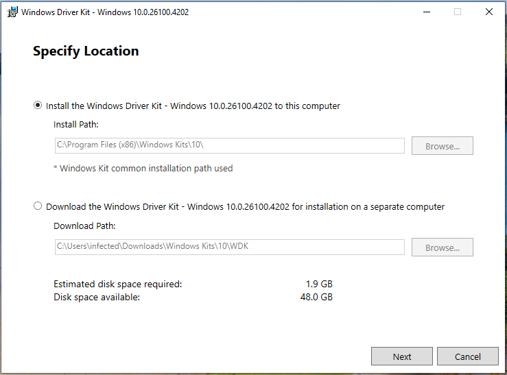 Windows driver kit install