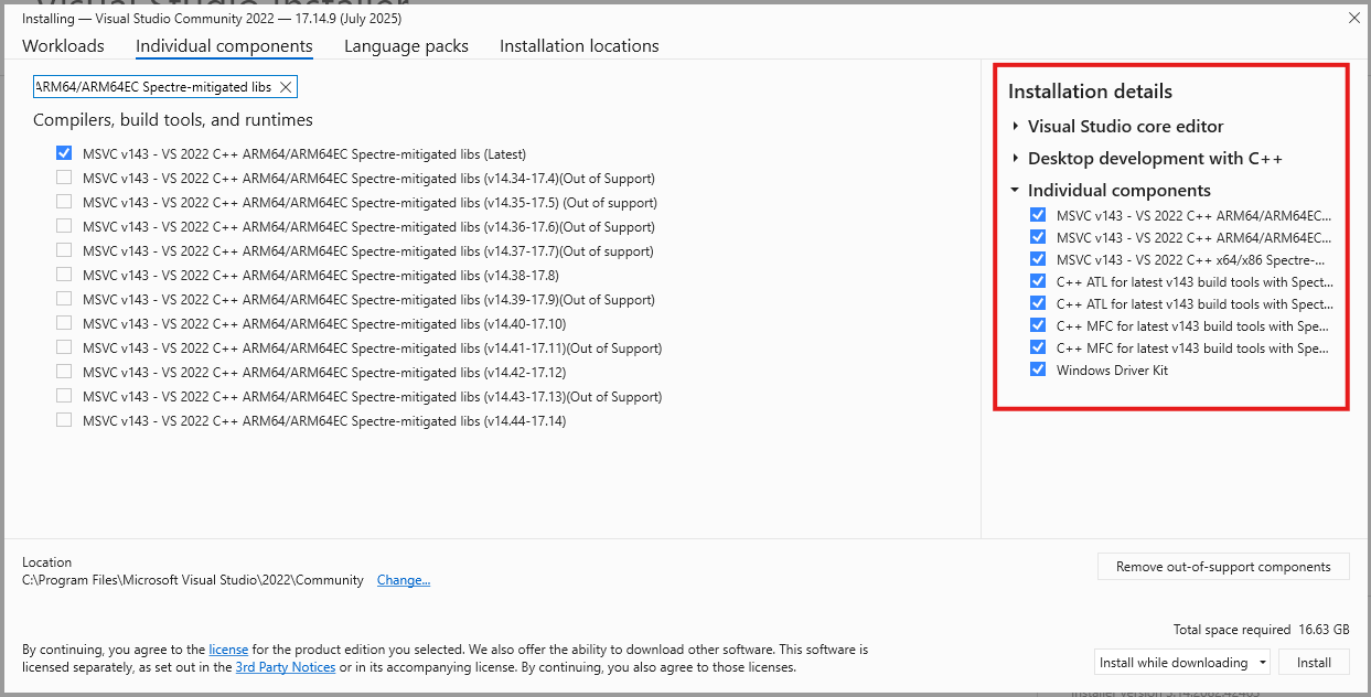 More VS installer options