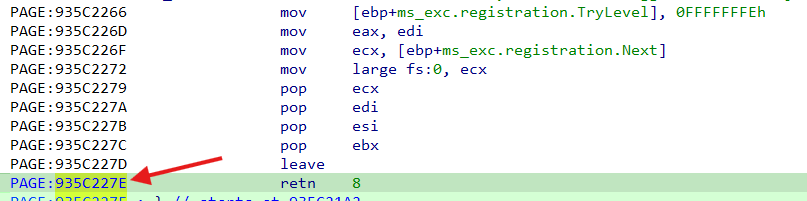 Breakpoint for shellcode